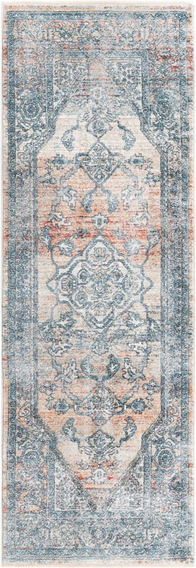 2' x 6' Opal · Medallion rug, blue and terracotta