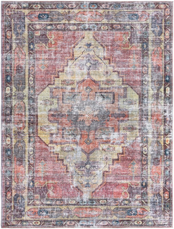 9' 2 x 12' Chandler · Distressed medallion Washable Rug, rust and yellow