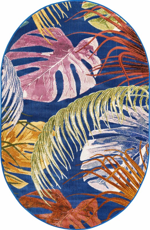 Britton · Tropical leaf rug, blue and multi