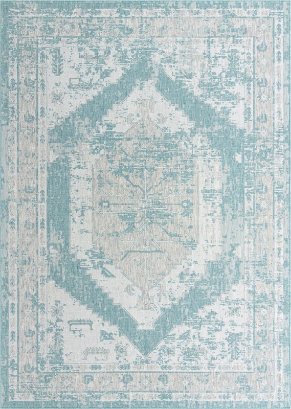 10' x 14' Wylie · Border Outdoor Rug, aqua