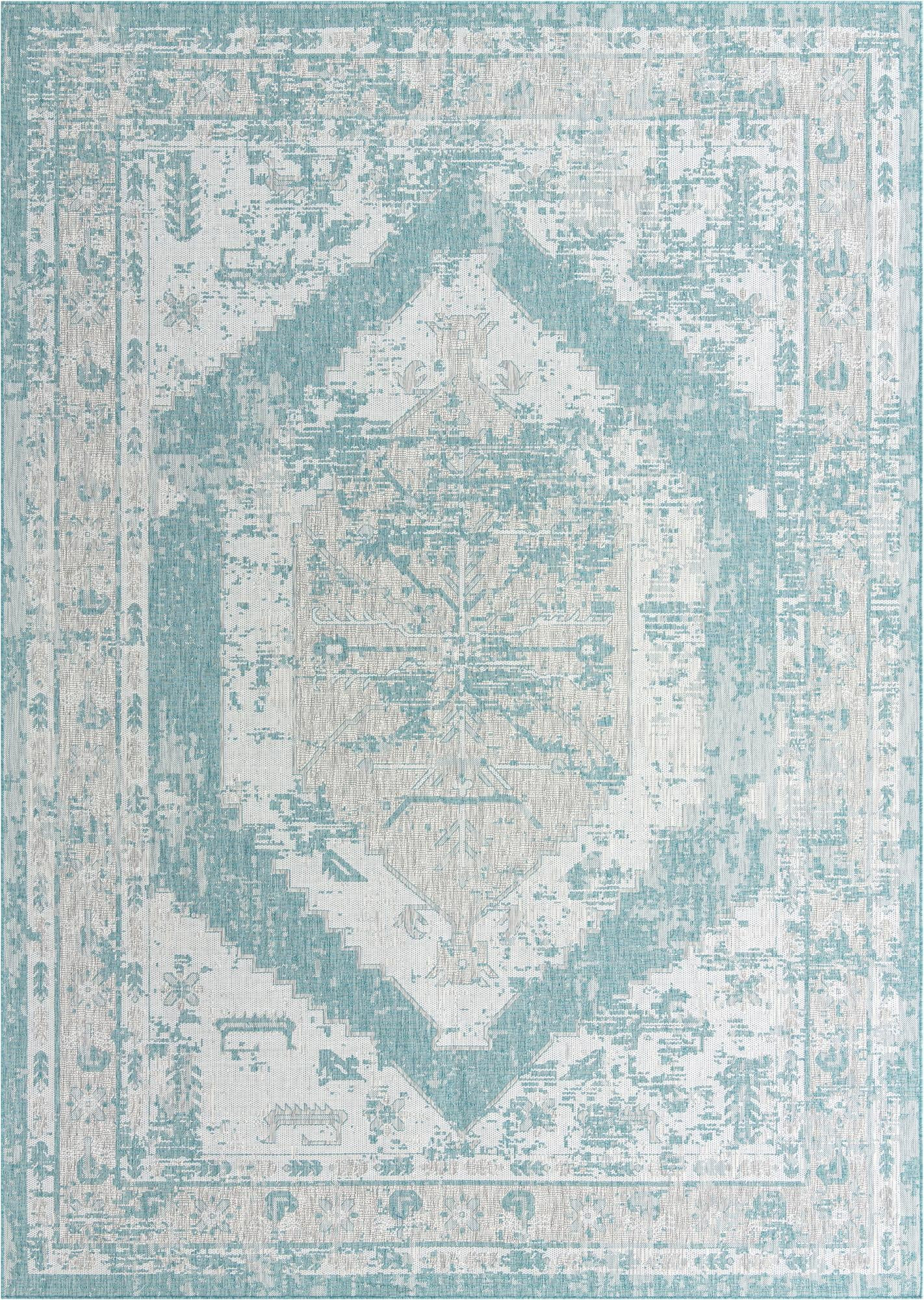 10' x 14' Wylie · Border Outdoor Rug, aqua