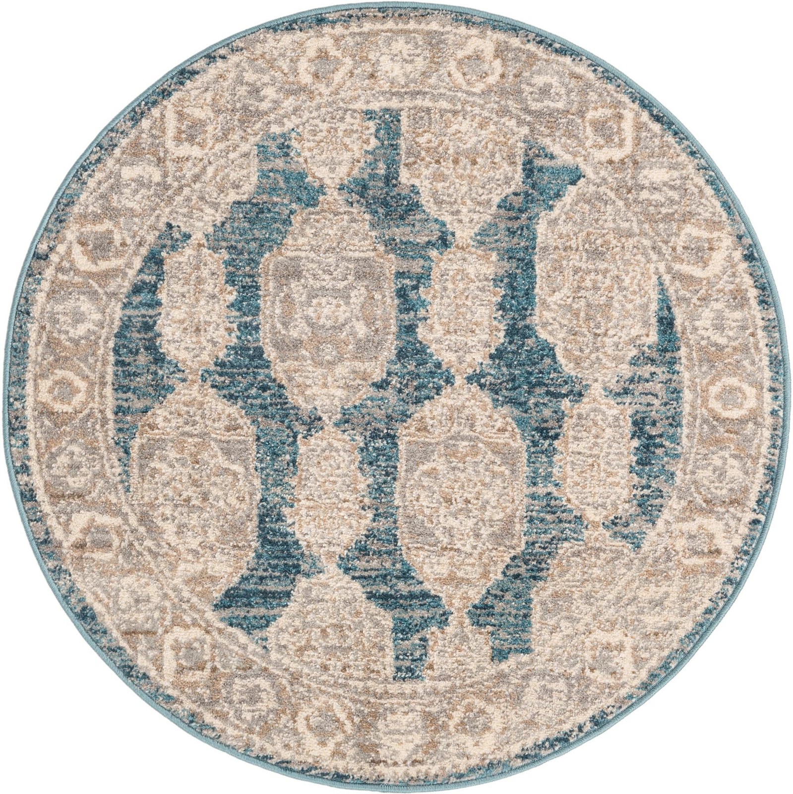 3' 3 x 3' 3 Pullman · Distressed medallion rug, blue and beige