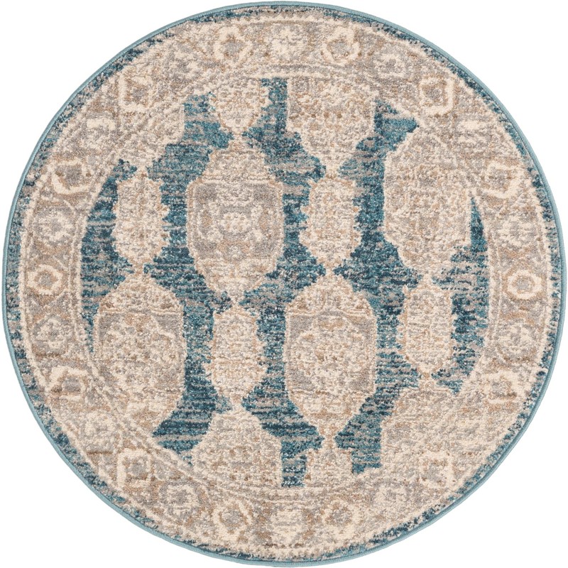 Pullman · Distressed medallion rug, blue and beige