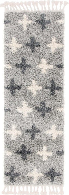 2' 2 x 6' Porteous · Cross pattern Shag Rug, gray and ivory
