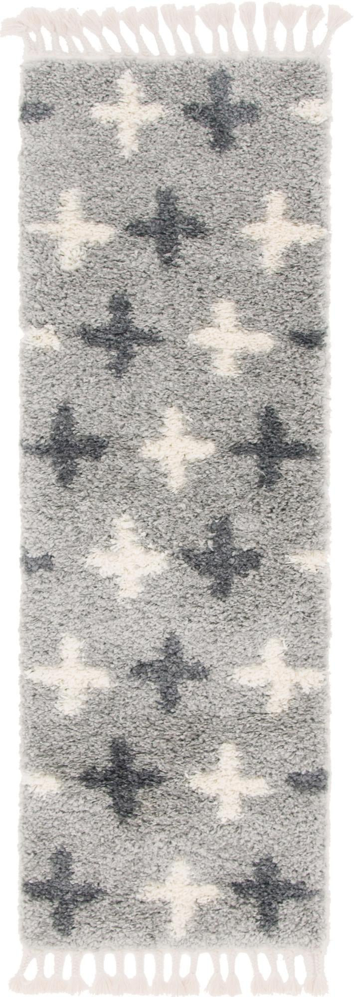 2' 2 x 6' Porteous · Cross pattern Shag Rug, gray and ivory