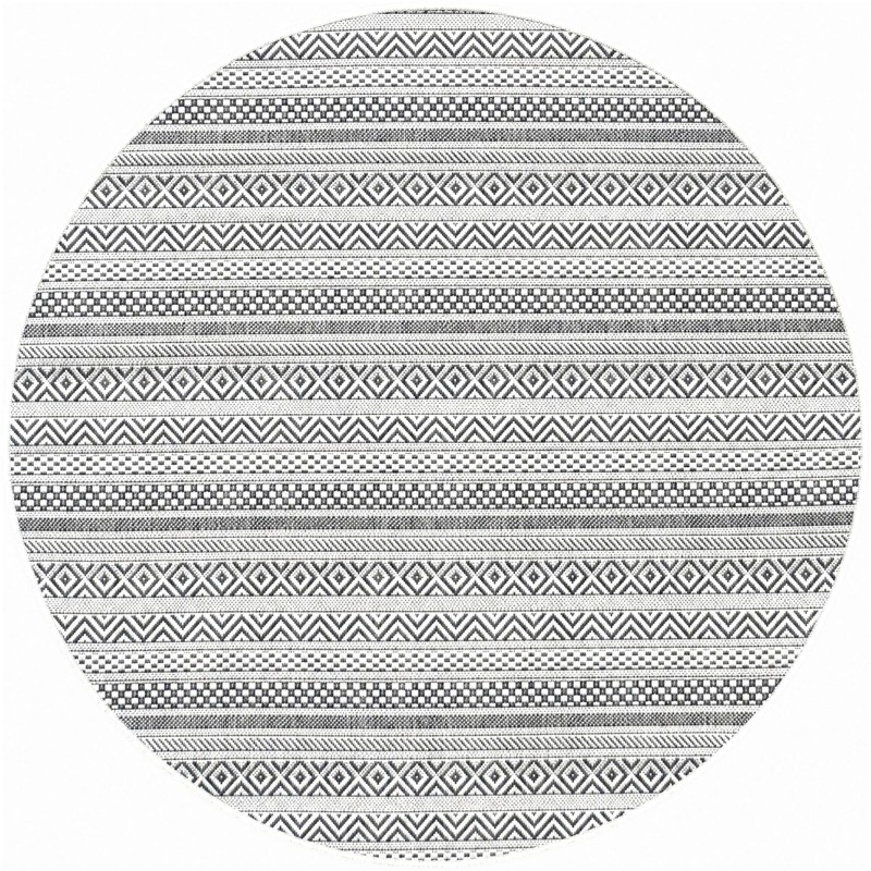 4' x 4' Merlin · Striped geometric Outdoor Rug, beige and black
