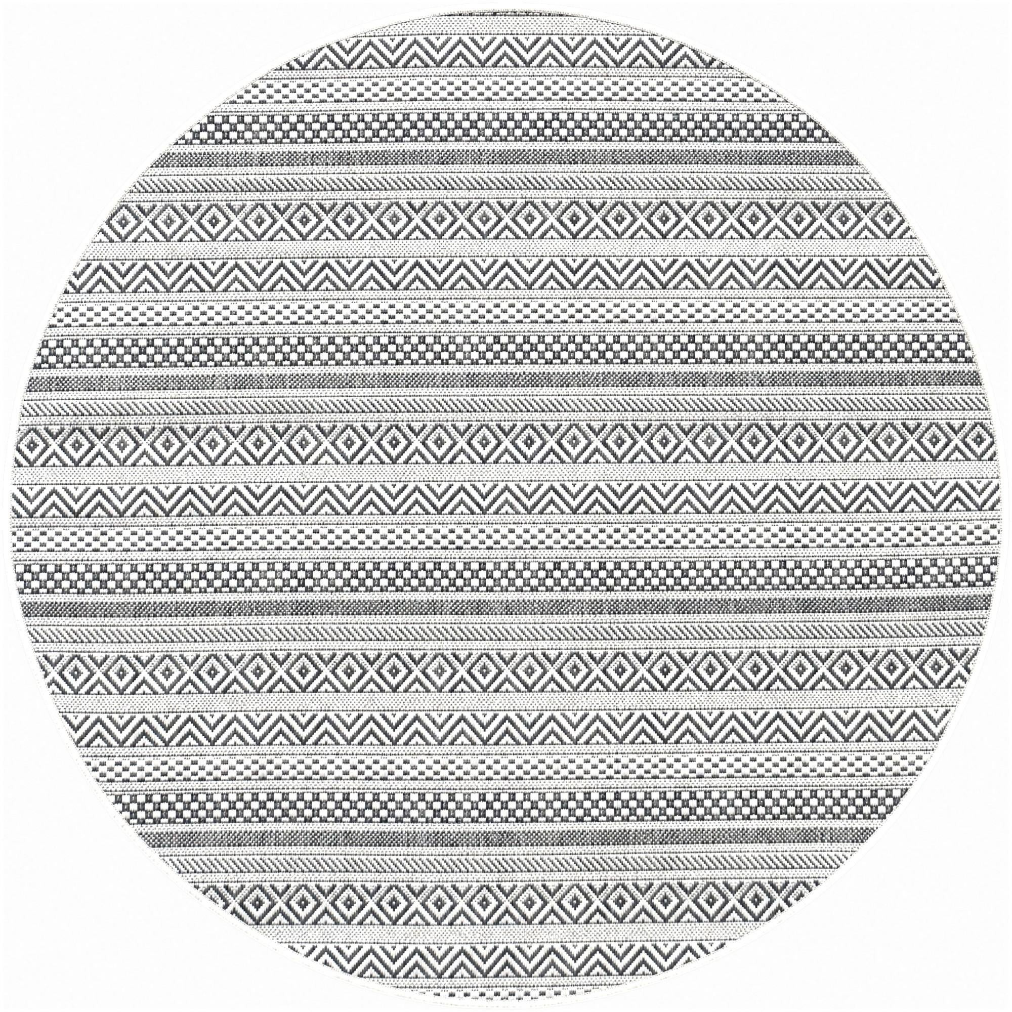 4' x 4' Merlin · Striped geometric Outdoor Rug, beige and black