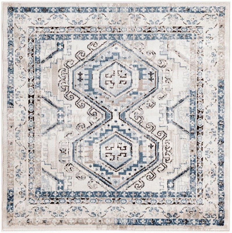 4' x 4' Harmon · Border rug, gray blue