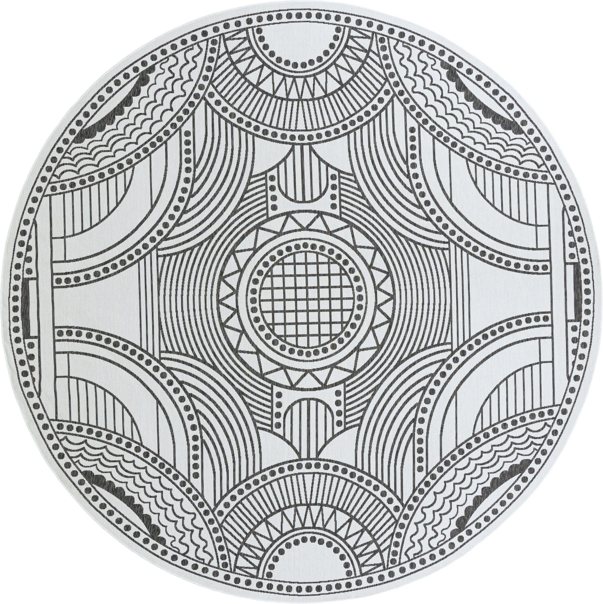 13' x 13' Brough · Medallion Outdoor Rug, white and black
