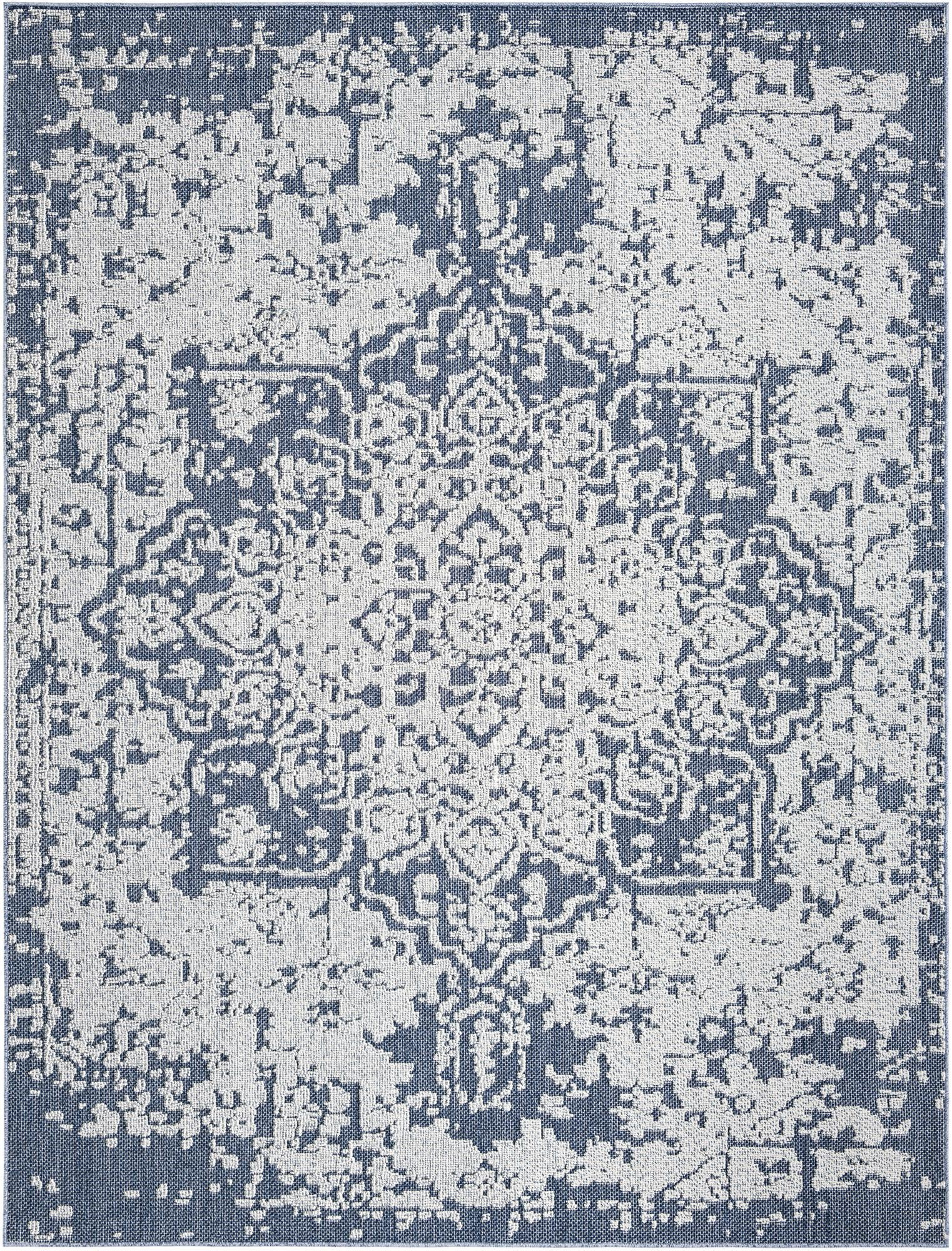 7' 10 x 10' Cotter · Medallion Outdoor Rug, navy blue