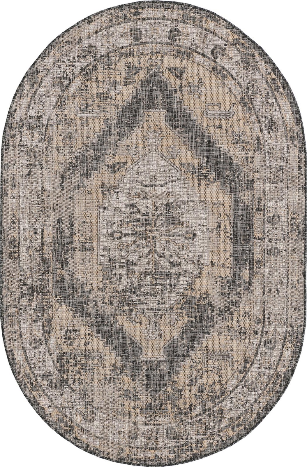 5' 3 x 8' Wylie · Border Outdoor Rug, charcoal