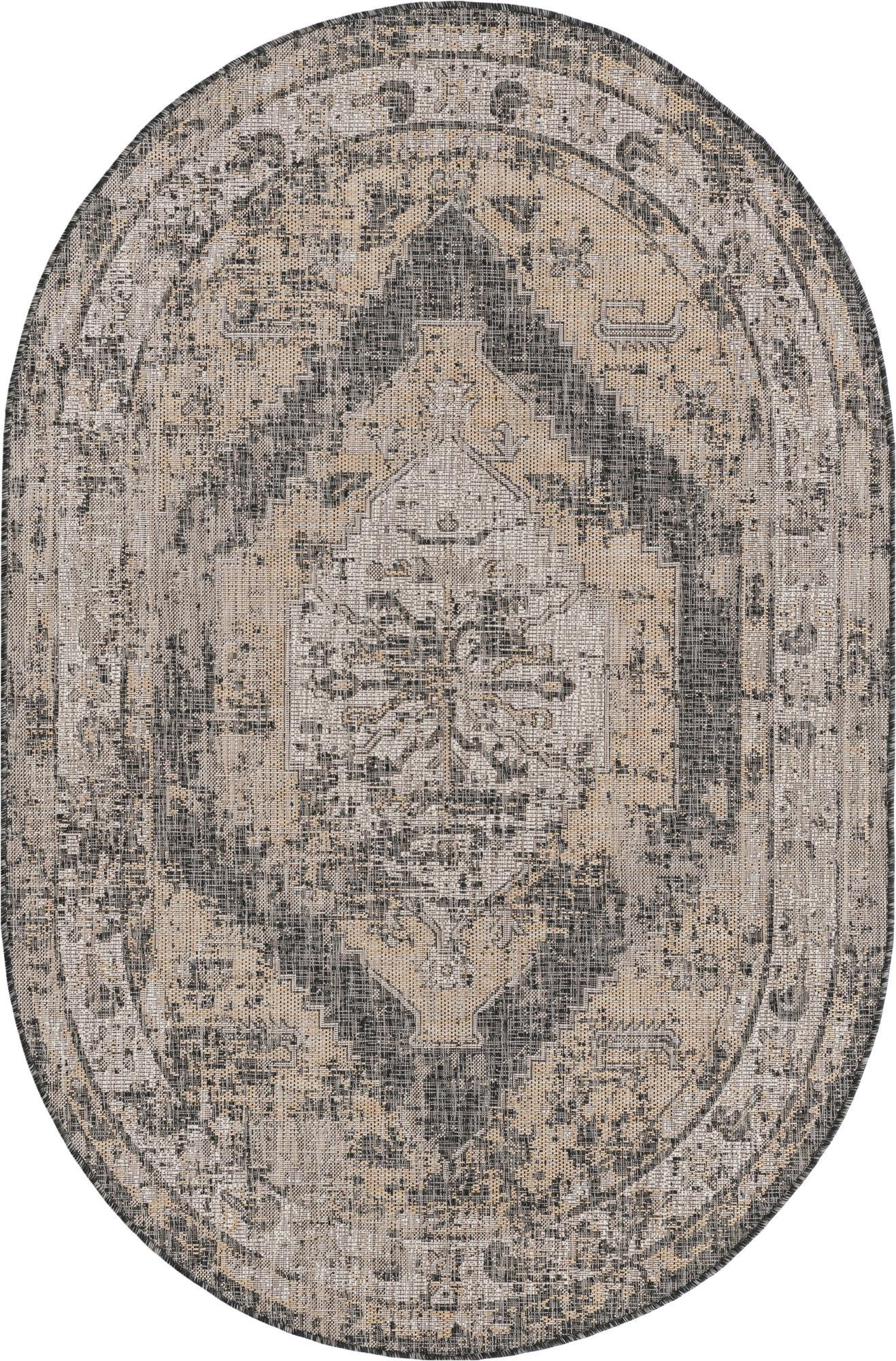 5' 3 x 8' Wylie · Border Outdoor Rug, charcoal