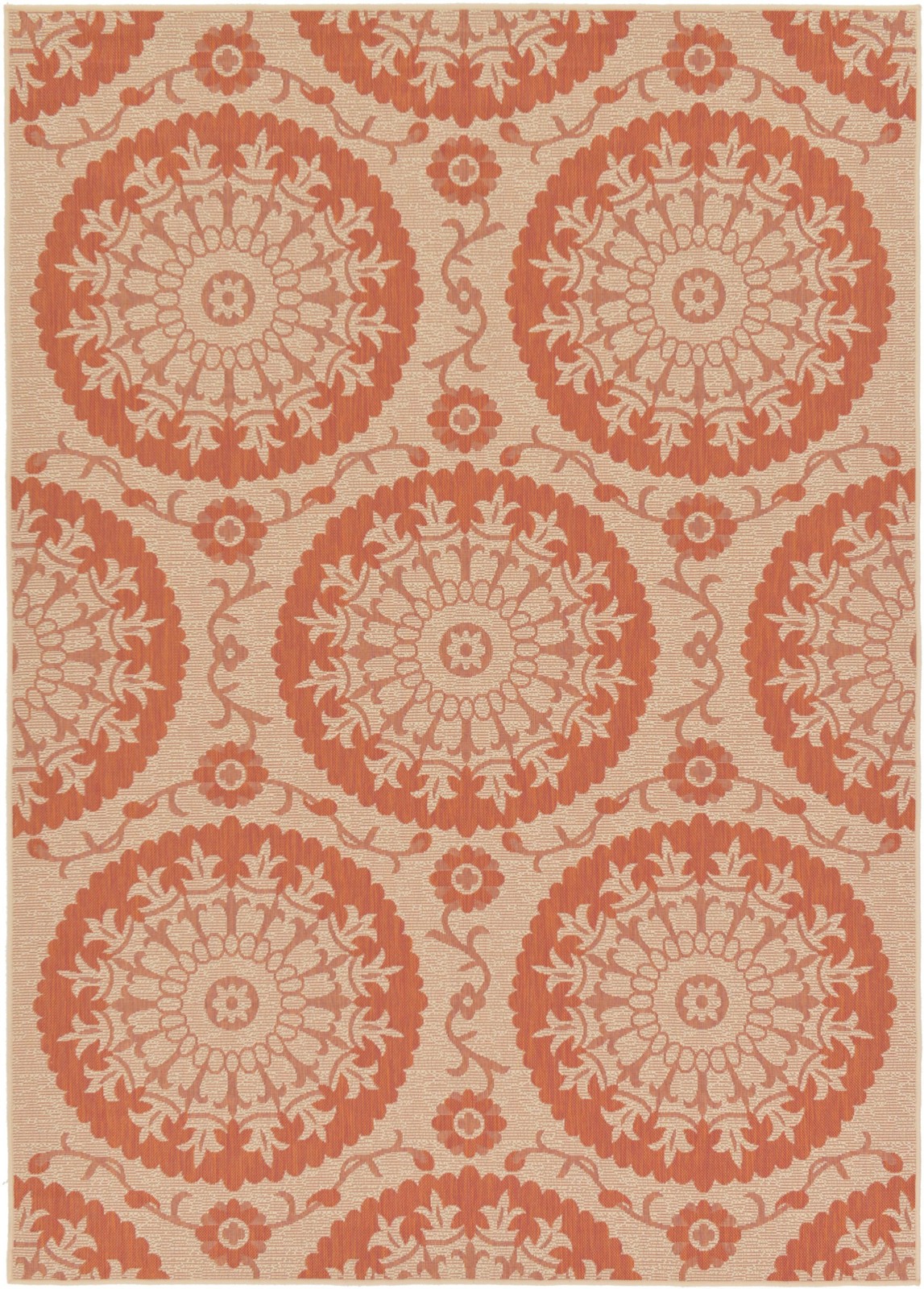 7' x 10' Fanshawe · Medallion Outdoor Rug, terracotta and beige