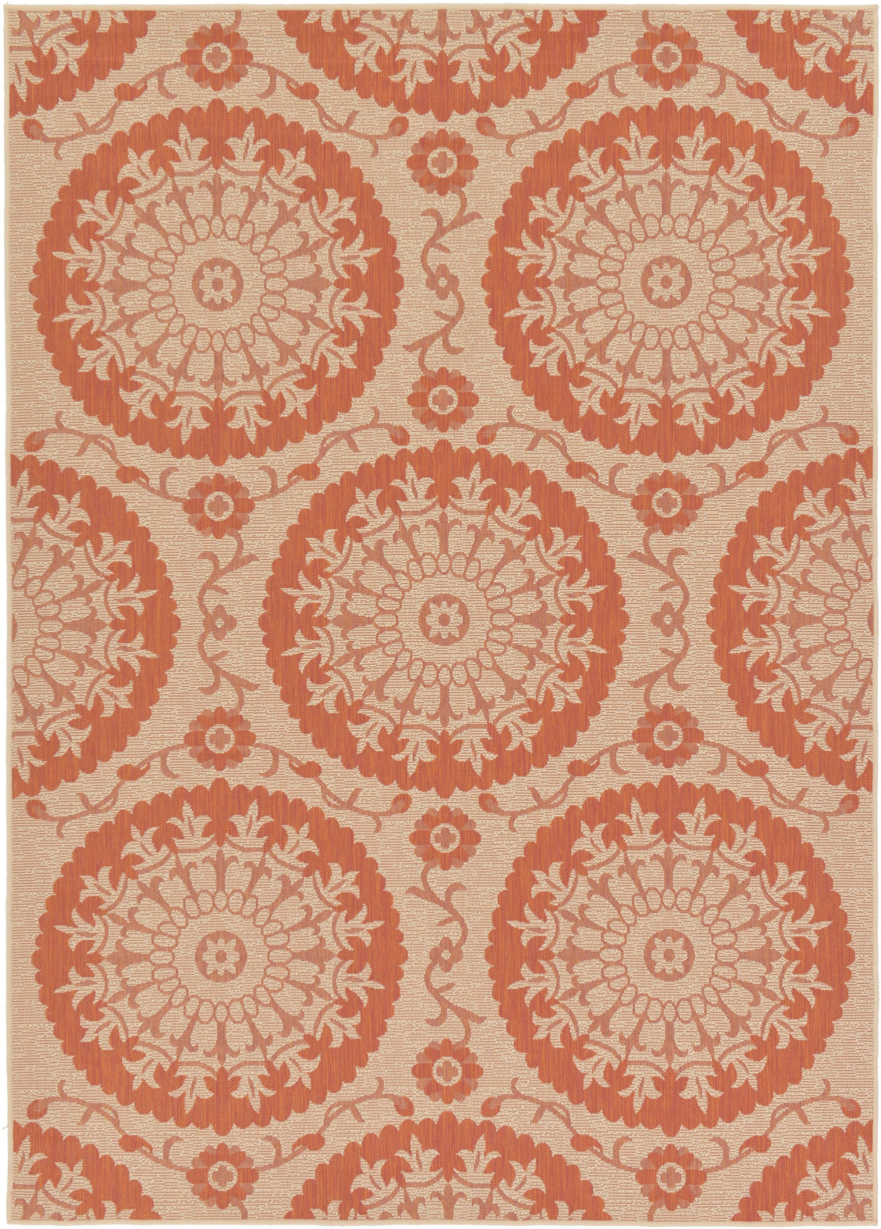 7' x 10' Fanshawe · Medallion Outdoor Rug, terracotta and beige