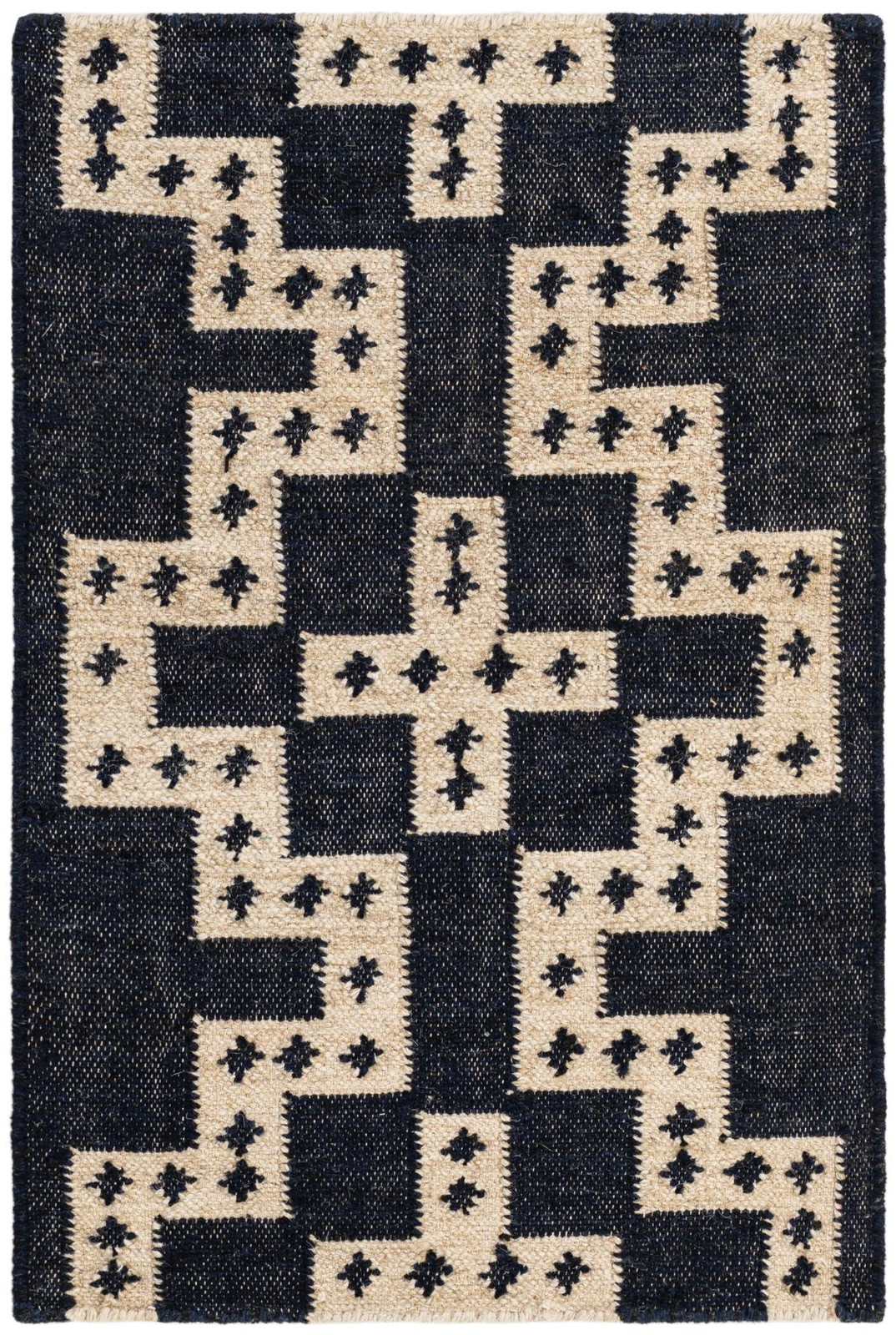2' x 3' 1 Earley · Geometric Wool Rug, navy and white