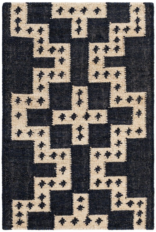 2' x 3' 1 Earley · Geometric Wool Rug, navy and white