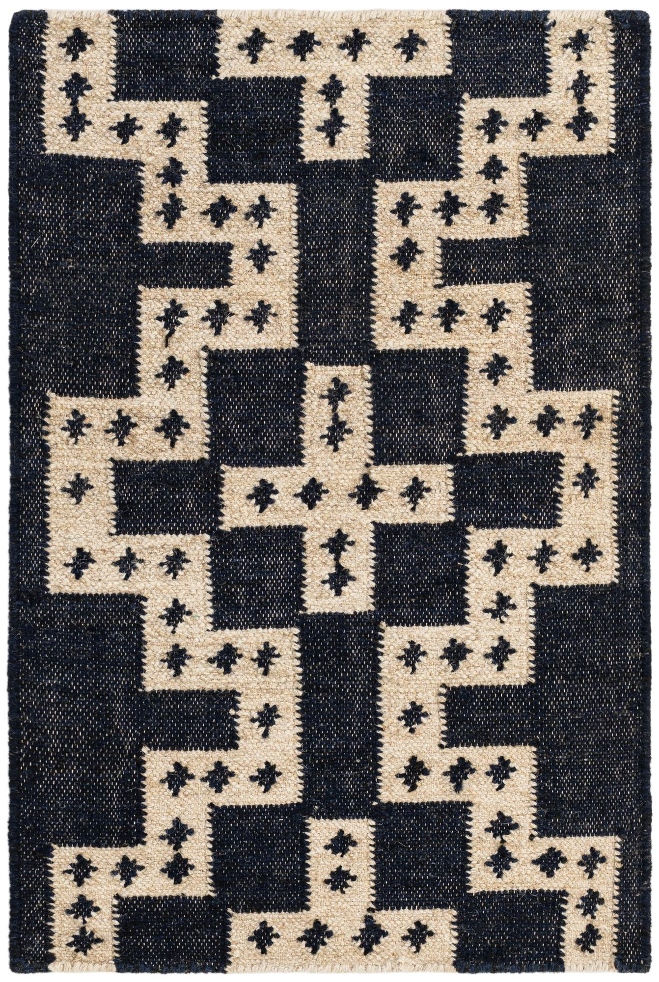 2' x 3' 1 Earley · Geometric Wool Rug, navy and white