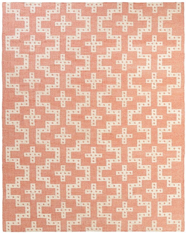9' x 12' Earley · Geometric lattice Wool Rug, rose and cream
