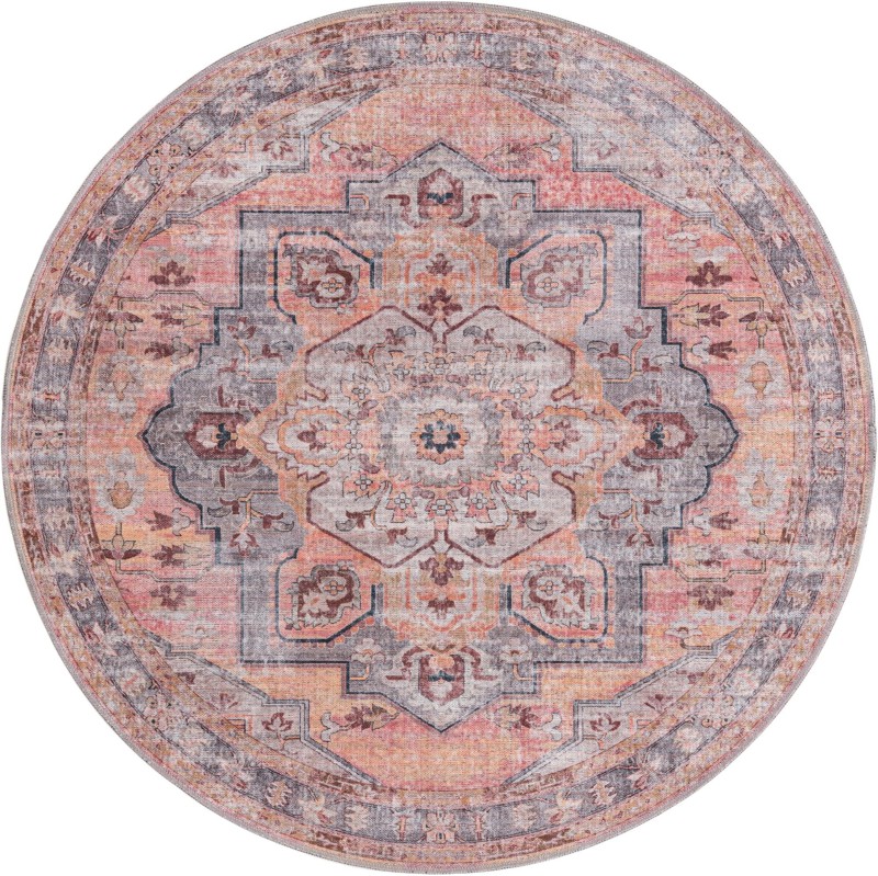 Shattuck · Medallion Washable Rug, apricot and gray