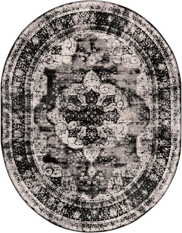 Blakemore · Distressed medallion rug, black and ivory