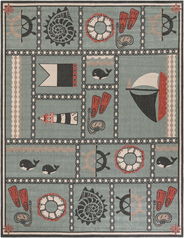 9' x 12' Della · Border Outdoor Rug, blue