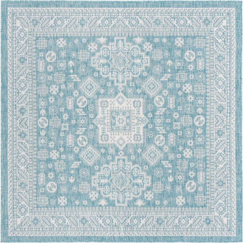 7' 10 x 7' 10 Bellamy · Border Outdoor Rug, aqua