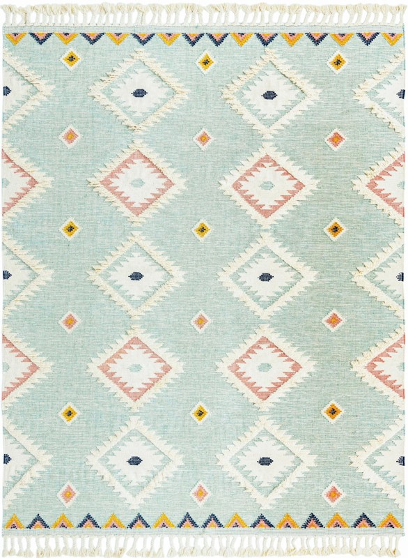 10' x 13' 1 Amaranth · Border Wool Rug, aquamarine