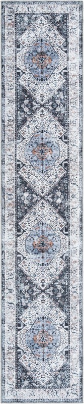 Trillium · Medallion rug, charcoal and light blue