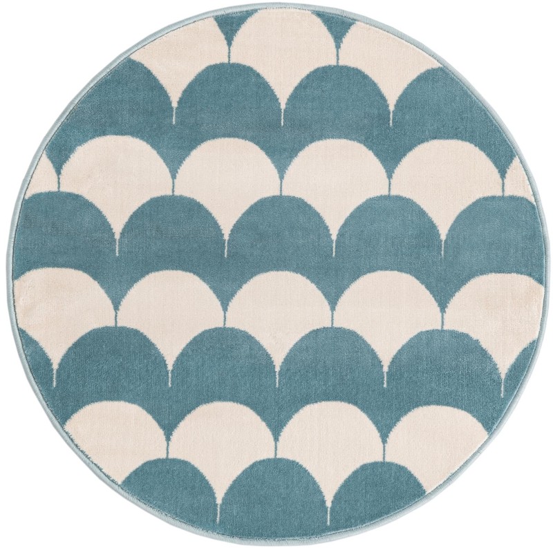 3' x 3' Ocala · Scallop geometric rug, blue and ivory