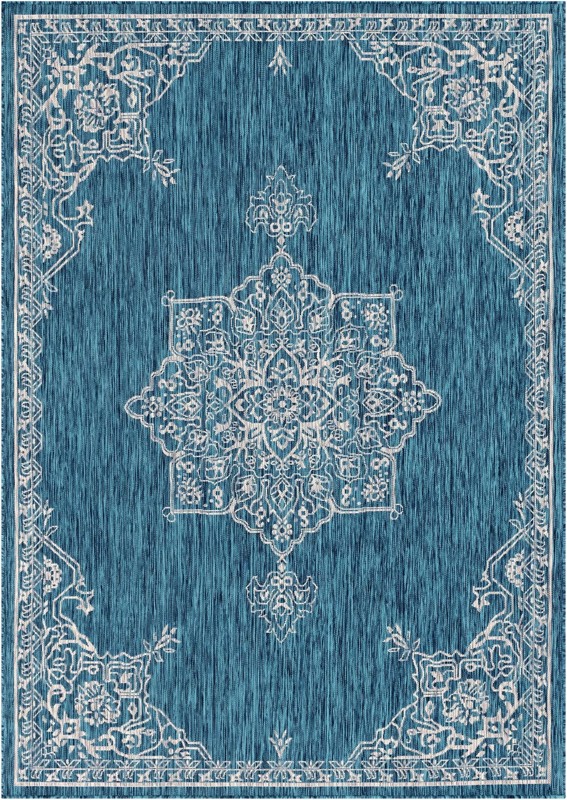 7' x 10' Rhys · Border Outdoor Rug, teal