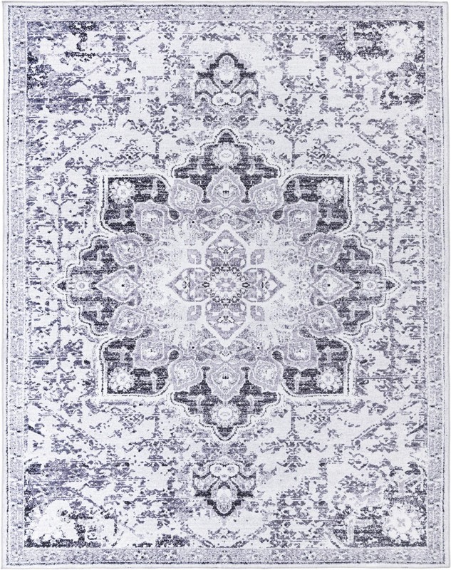 10' 6 x 13' Rideout · Distressed medallion Washable Rug, gray and ivory