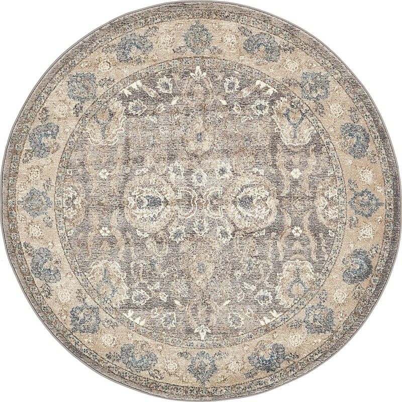 5' x 5' Brownell · Traditional medallion rug, gray and ivory