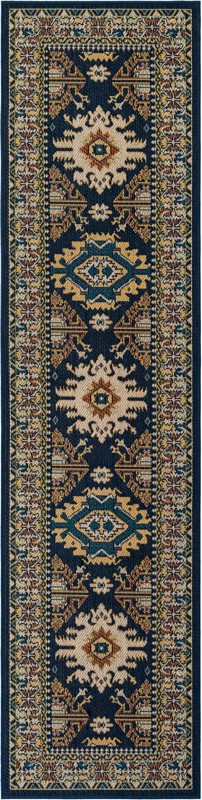 2' 7 x 10' Waxwing · Medallion Outdoor Rug, navy blue