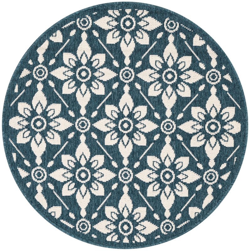 3' x 3' Selwyn · Floral trellis Outdoor Rug, navy and ivory