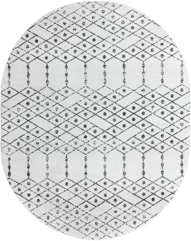 7' 10 x 10' Newcomb · Geometric lattice rug, ivory and charcoal