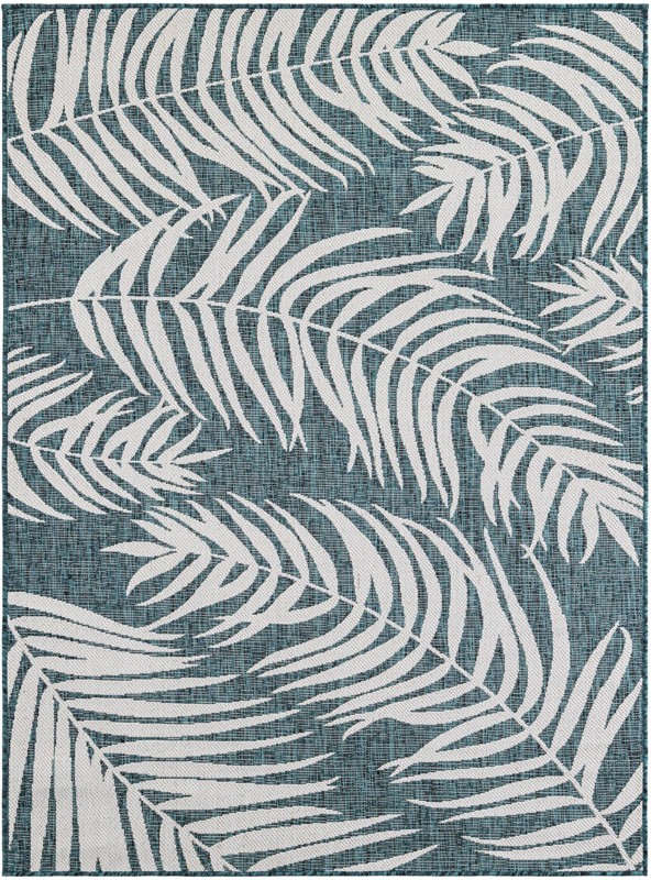 5' 3 x 7' Moody · Floral / botanical Outdoor Rug, teal