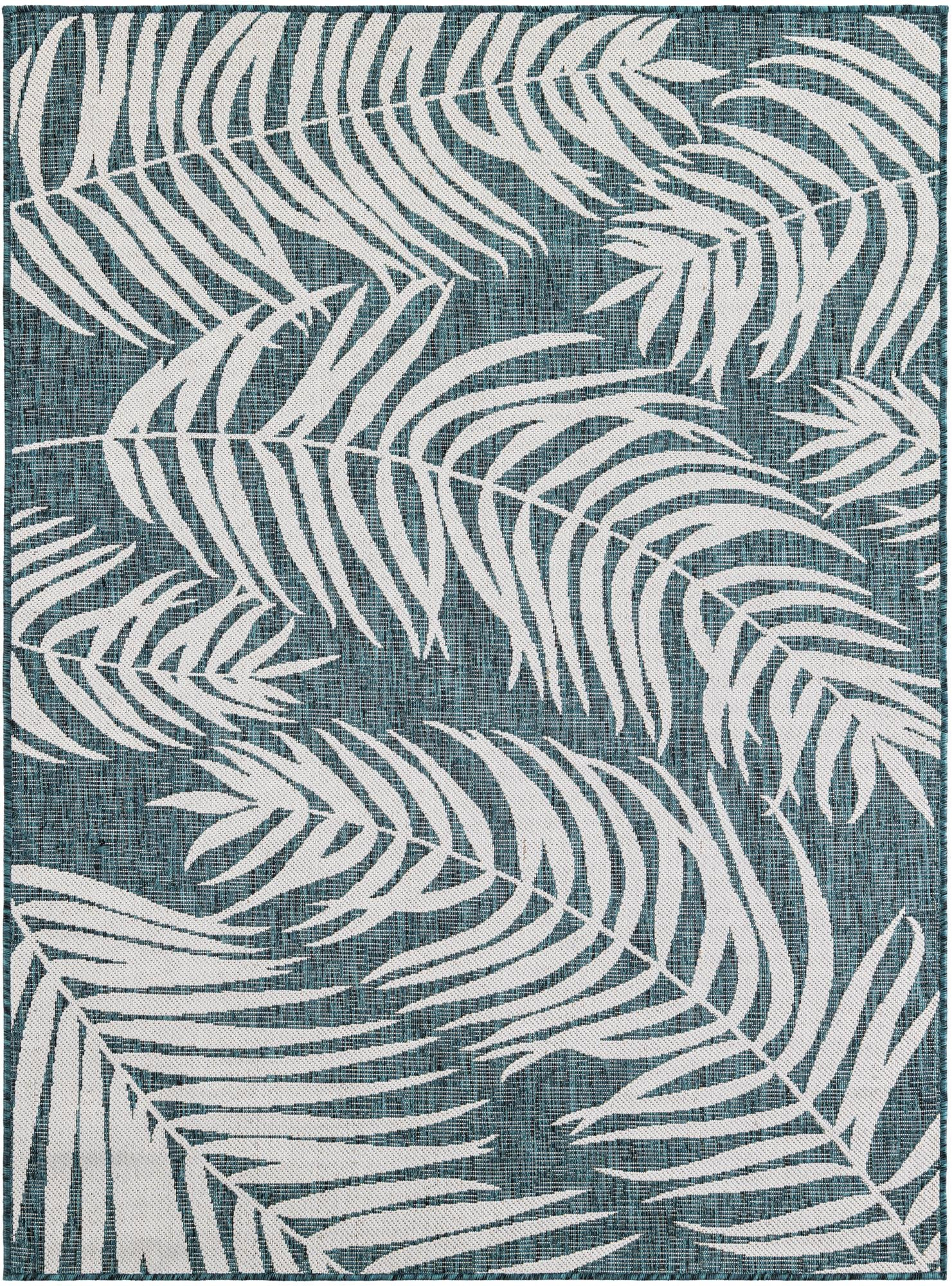 5' 3 x 7' Moody · Floral / botanical Outdoor Rug, teal