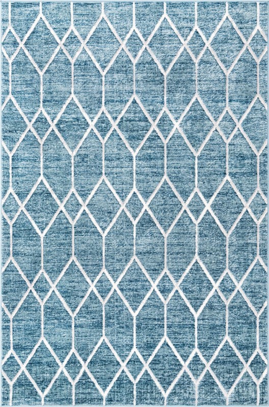 6' x 9' Thatcher · Geometric trellis rug, blue and ivory