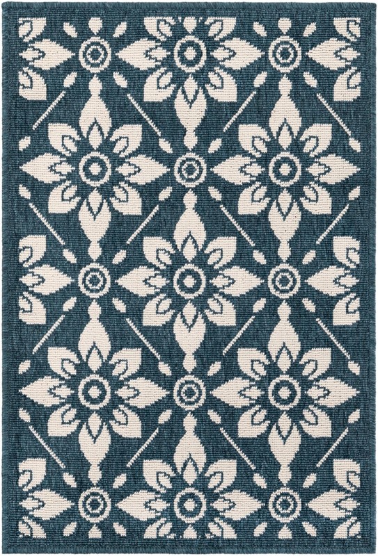 2' x 3' Selwyn · Floral trellis Outdoor Rug, navy and ivory