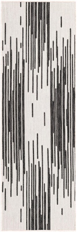 2' x 6' Copse · Lines Outdoor Rug, black and white