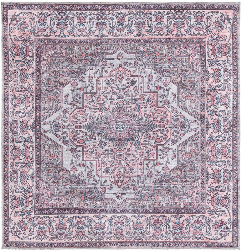 5' 3 x 5' 3 Hartwood · Persian medallion Washable Rug, pink and gray