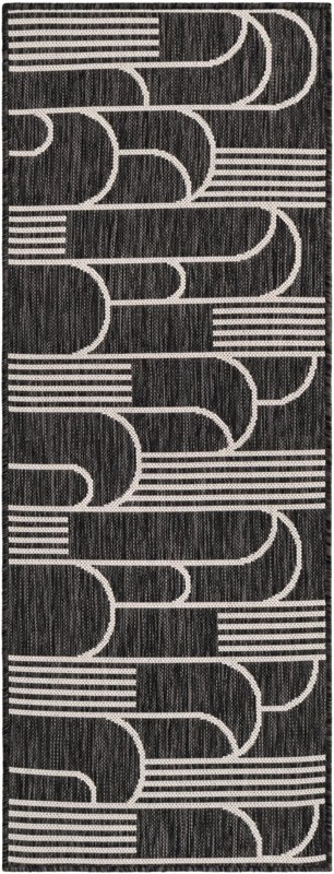 2' x 5' 3 Prudence · Geometric Outdoor Rug, black and white