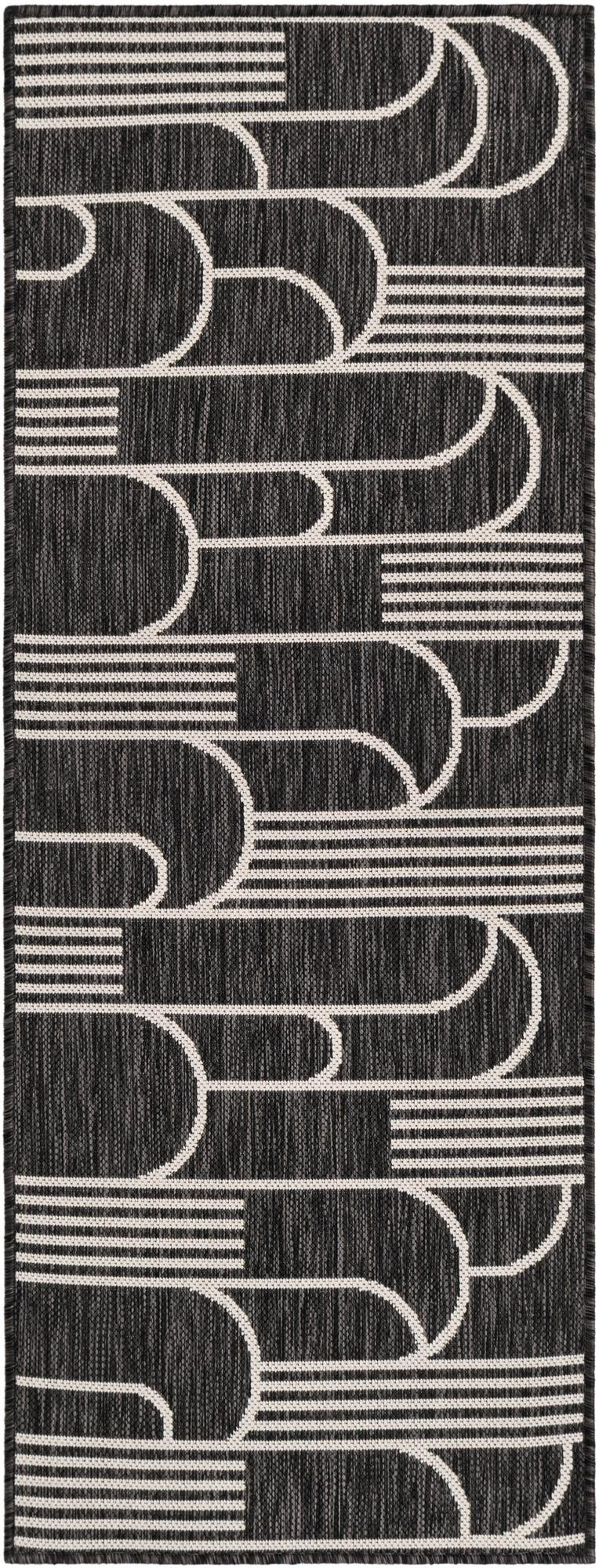 2' x 5' 3 Prudence · Geometric Outdoor Rug, black and white