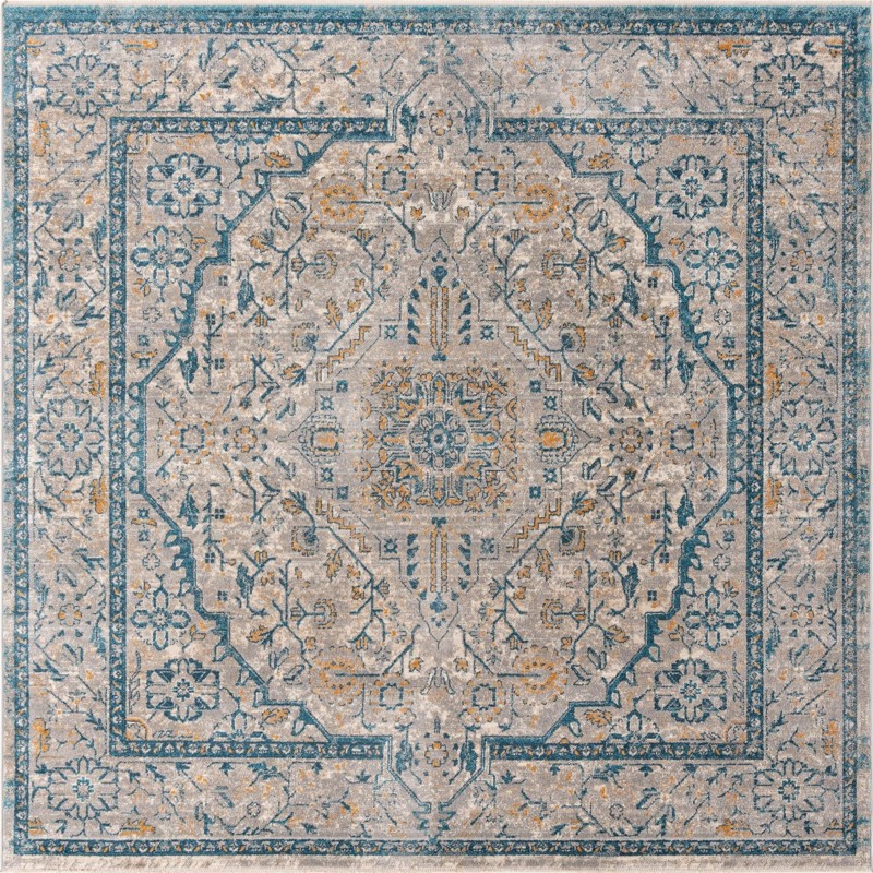 Thane · Medallion rug, gray and blue