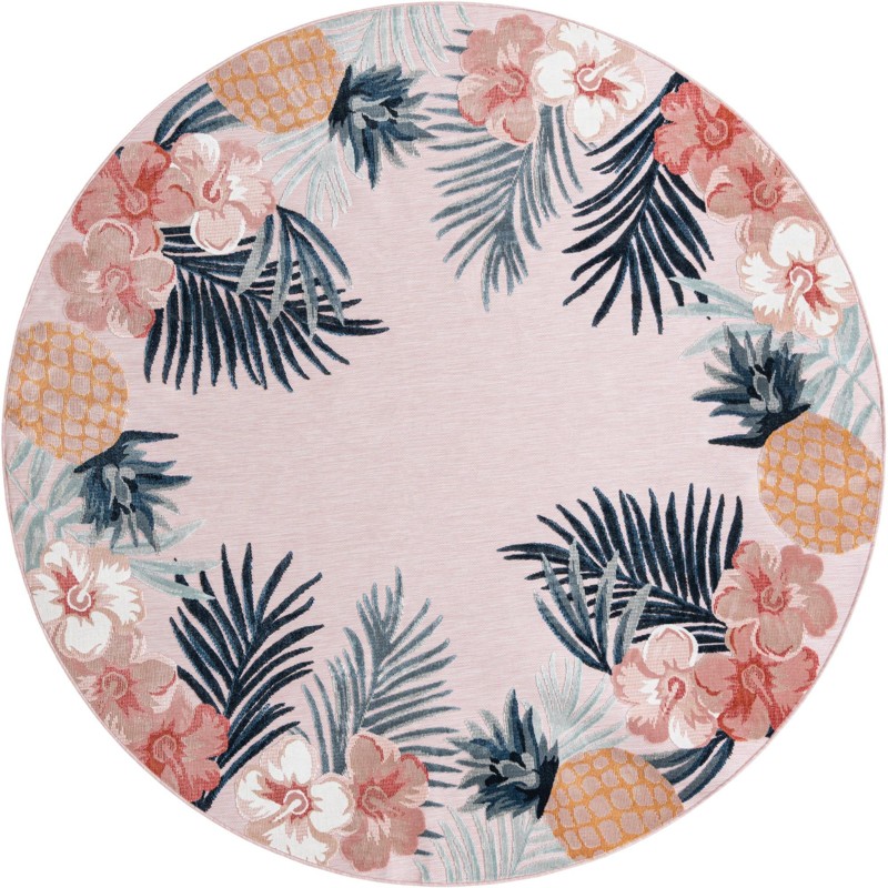 8' 2 x 8' 2 Kirwan · Tropical border Outdoor Rug, pink and multi