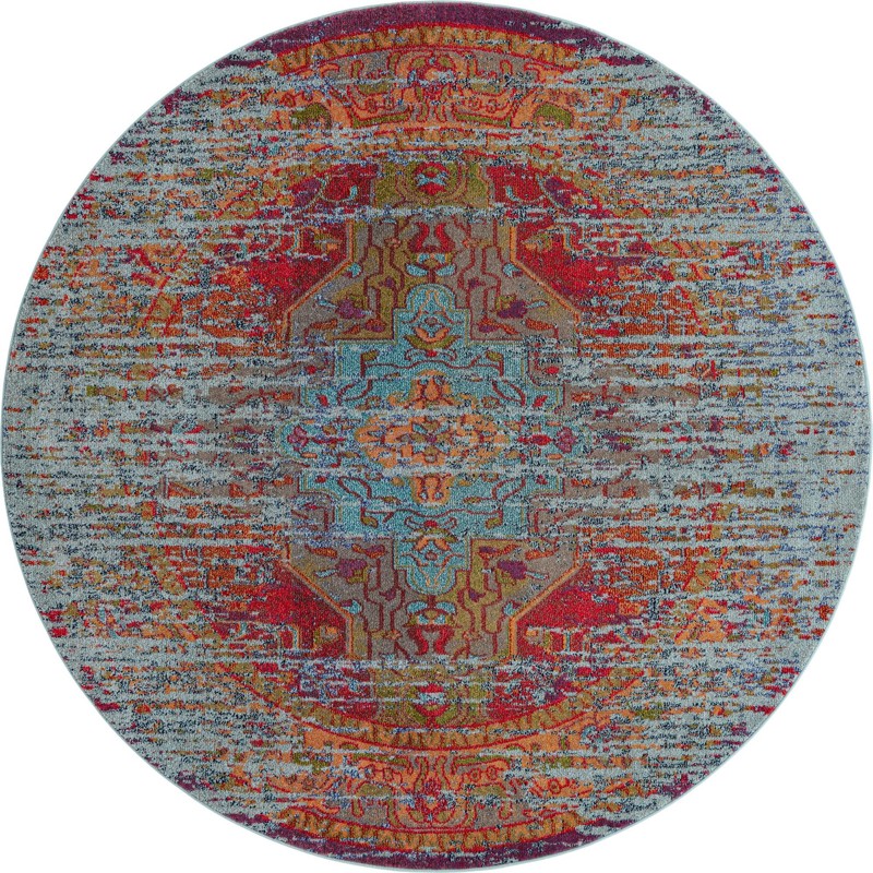 Amesbury · Distressed medallion Washable Rug, blue and red