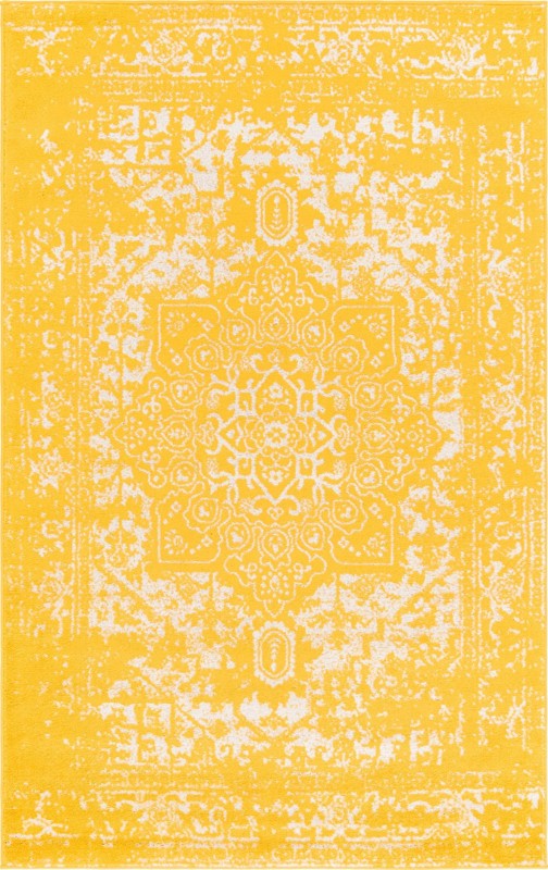 5' 3 x 8' Birch · Border rug, yellow