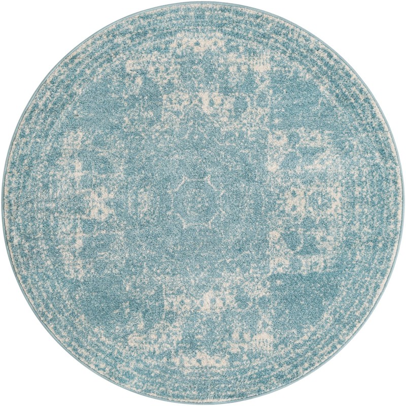 5' 3 x 5' 3 Benedict · Distressed medallion rug, aqua and ivory