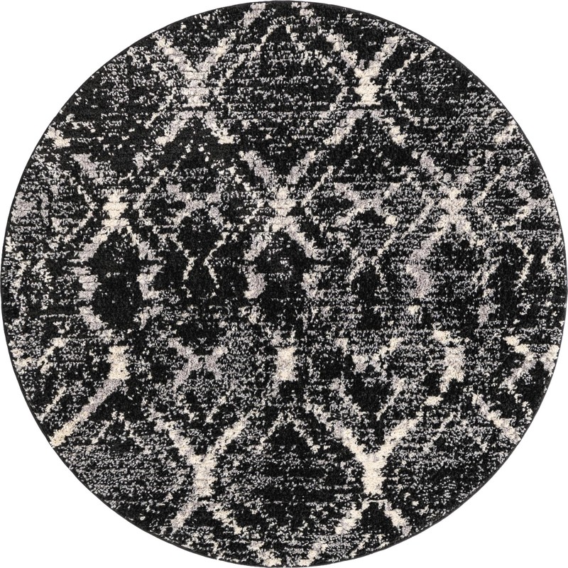 5' x 5' Tilden · Lattice rug, black and ivory