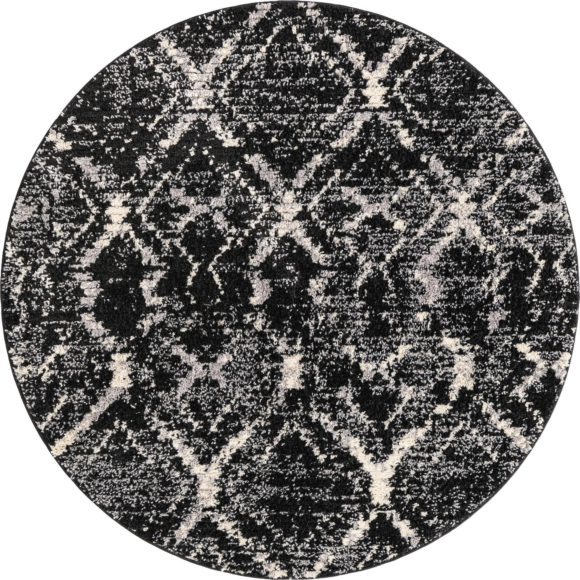 5' x 5' Tilden · Lattice rug, black and ivory
